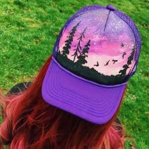 Custom painted trucker hat dark purple